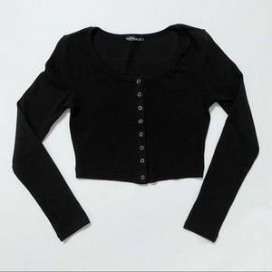 Button Up Black Cropped Long Sleeve Shirt